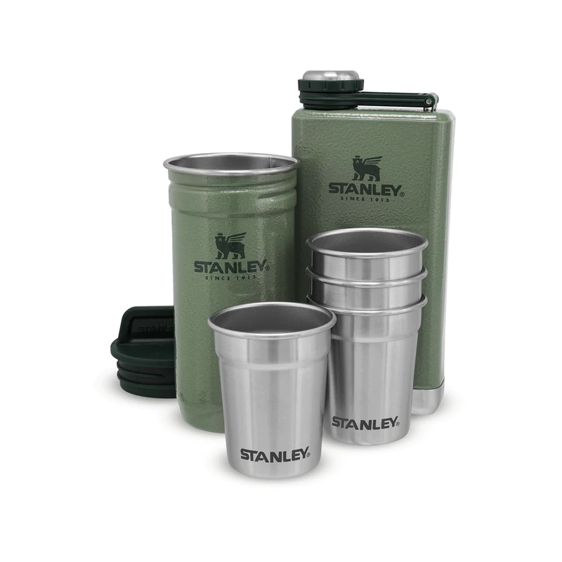 Stanley outdoor Set 4 Gobelets 0.23L, boîte transport & flask 0.59L - Vert Hammertone